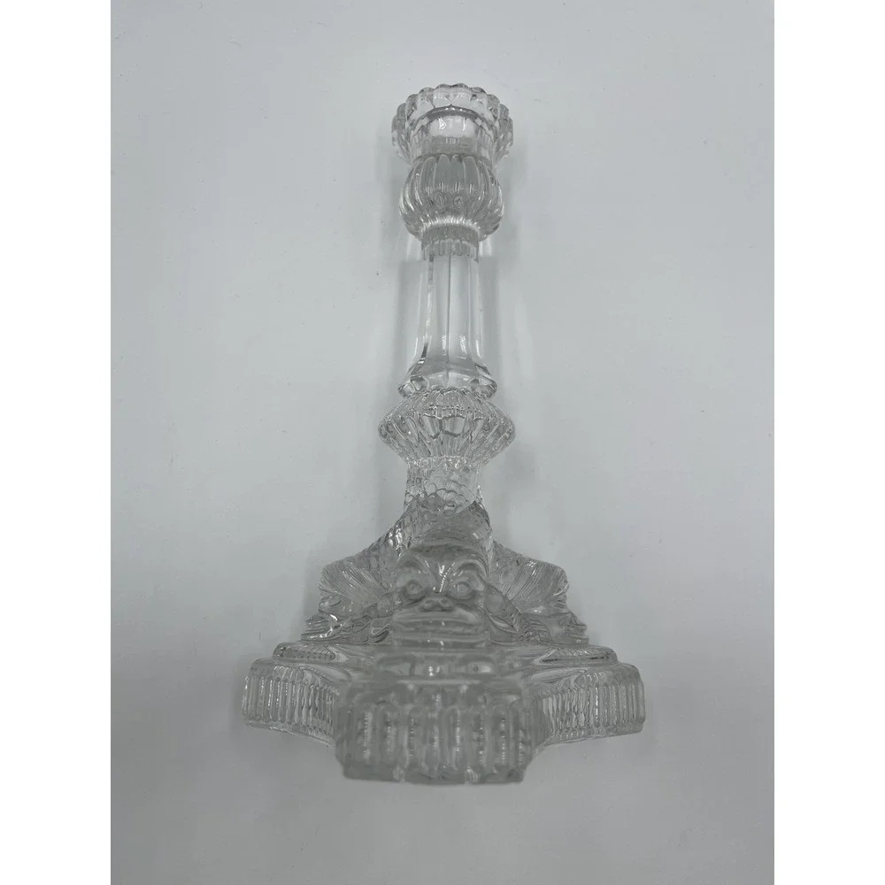 Tiffany & Co. Crystal Glass Dolphin Dragon Motif Taper Candle Holders 8
